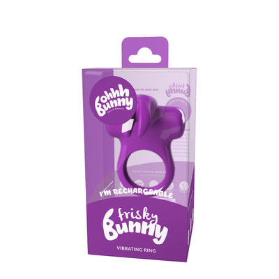 Frisky Bunny Vibrating Cockring with Clit-Stimulating Ears and 5 Vibration Modes - USB Rechargeable for Ultimate Pleasure on the Go!