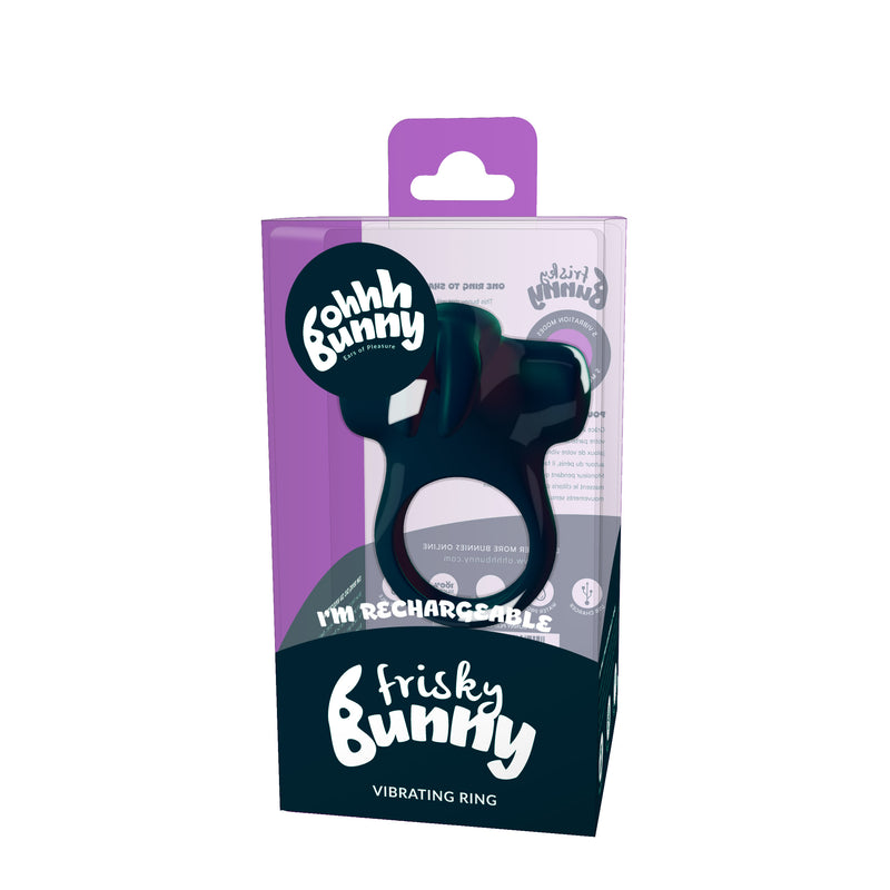 Frisky Bunny Vibrating Cockring with Clit-Stimulating Ears and 5 Vibration Modes - USB Rechargeable for Ultimate Pleasure on the Go!