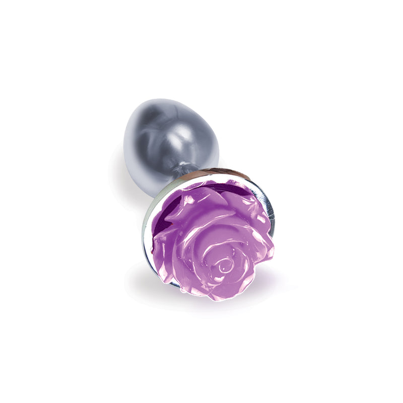 Iconic Floral Delight: Shiny Silver Rosebud Butt Plug for All-Day Bloom