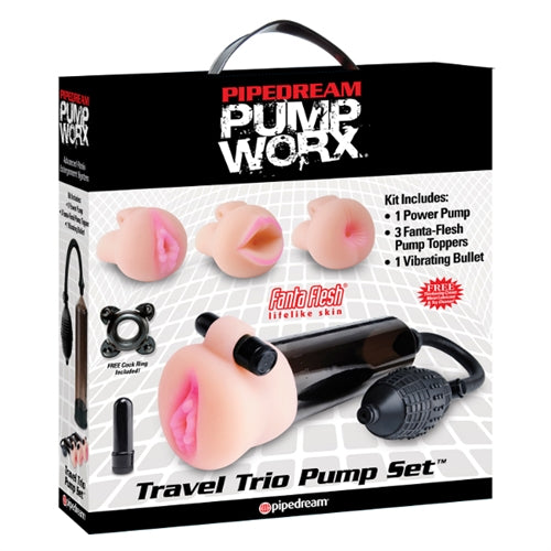 Travel Trio Pump Set: Elevate Your Pleasure with Pump, Masturbator, Vibrating Bullet and Cockring!