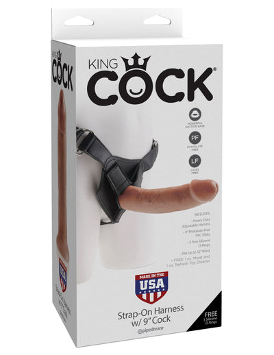 Experience Regal Pleasure with the King Cock Strap-On Harness and 9" Cock! Perfect for Spicing Up Your Sex Life.