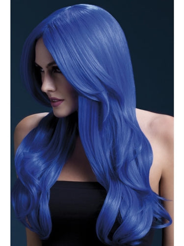 Neon Blue Long Wave Wig - Heat-Resistant Synthetic Hair with Centre Parting for a Bold and Playful Look!