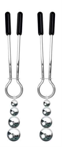 Adjustable Rubber-Tipped Nipple Clamps with Beaded Weights for Intense Stimulation and Fetish Fun