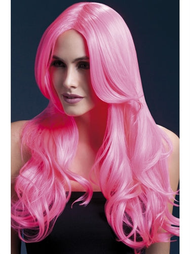 Neon Pink Long Wave Wig - Heat Resistant Synthetic Hair, Adjustable Cap, 26 Inches Length, Perfect for a Flirty Look!