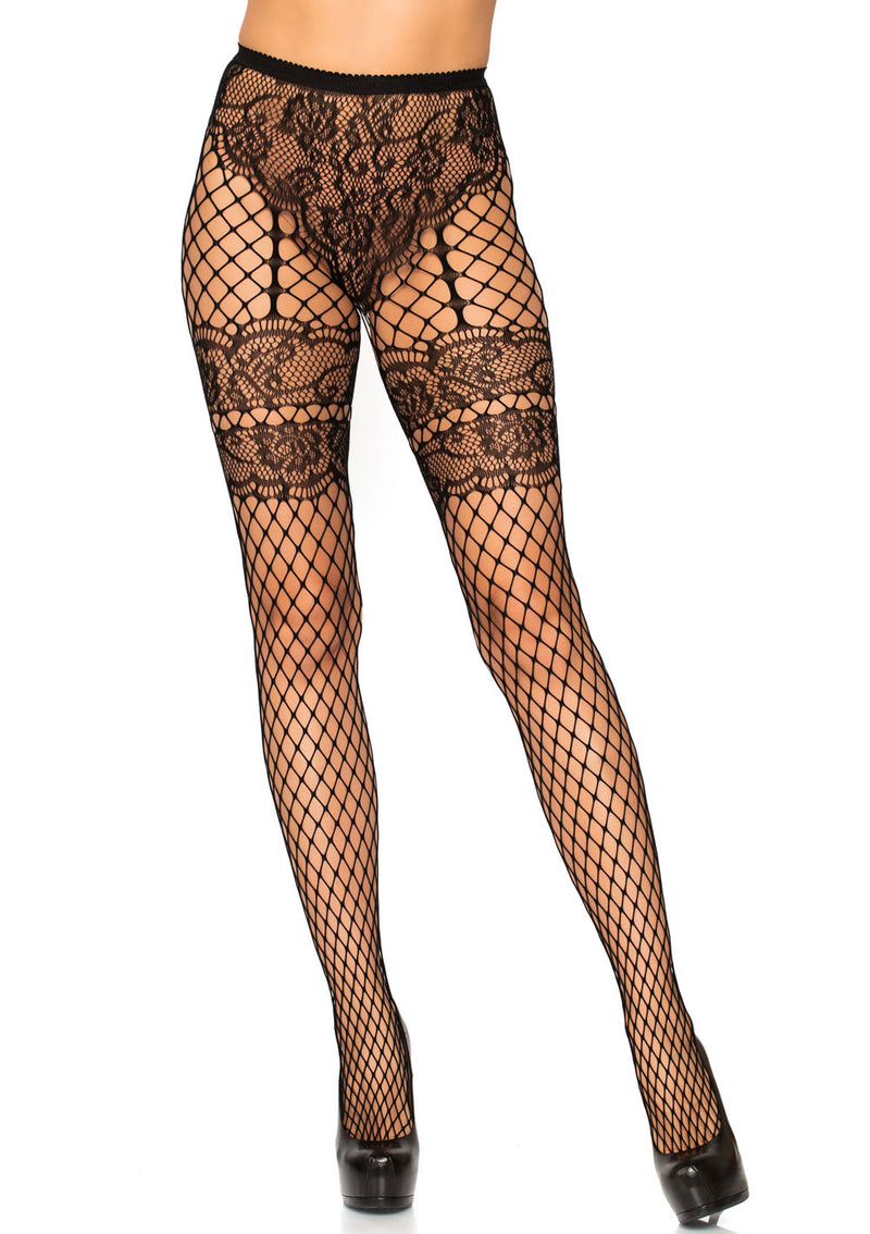 French Cut Faux Garter Lace Net Tights - Elevate Your Lingerie Game!