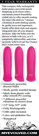 Pretty in Pink Mini Bullet Vibrator - 7 Vibrations, Waterproof, Rechargeable