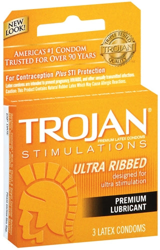 Trojan Ultra Ribbed Condoms - Maximize Pleasure and Protection with Deeper Ribs and Silky Smooth Lubricant - 3 Pack.