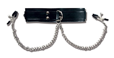 Vegan Leather Collar with Adjustable Nipple Clamps for Sensual Play and BDSM Adventures