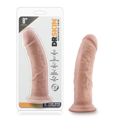 Get Ready to Satisfy Your Desires with Dr. Skin's 8 Inch Realistic Dildo and Harness Compatible Suction Cup Base!