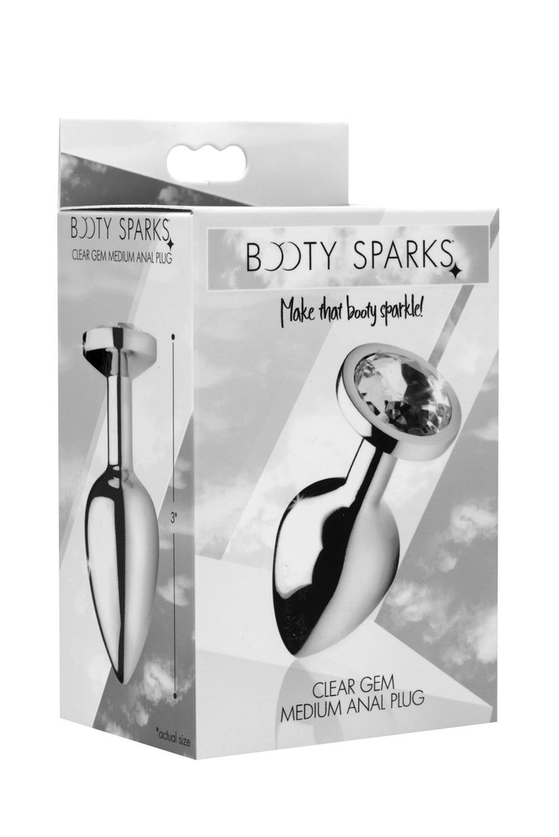 Sparkle up your booty with the Booty Sparks Clear Gem Anal Plug - lightweight aluminum, slim shape, crystal jewel base, and easy to clean.