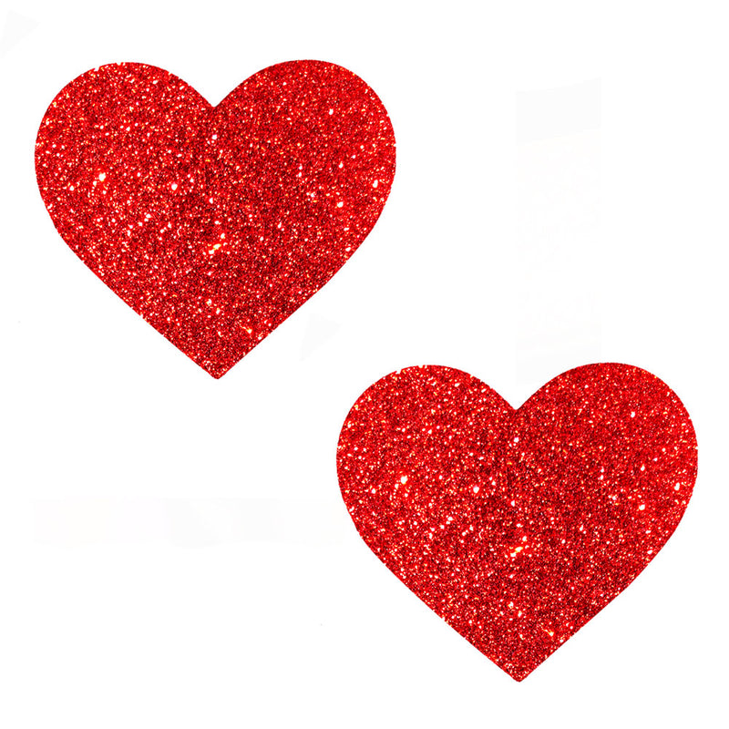 Shine Bright with Red Glitter I Heart U Nipztix Pasties for a Playful and Flirty Look!