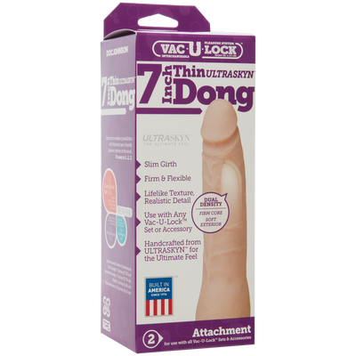 Vac-U-Lock 7-Inch Thin Dong Attachment: Lifelike UR3 Material, Perfect Texture, and Compatible with All Systems. Made in the USA and Phthalate-Free.