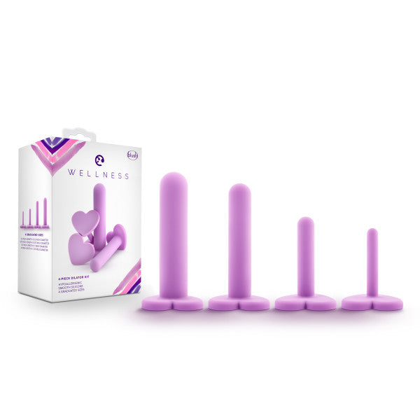 Silicone Dilator Set for Comfortable and Playful Intimacy - 4-Piece Kit with Satin Smooth Material and Heart-Shaped Bases.