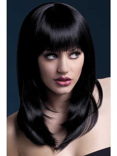 Black Feathered Cut Wig with Fringe – Heat Resistant and Adjustable for a Secure Fit. 19 Inches of Sexy Goddess Hair!