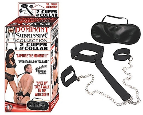 Hold On You Set: 2 Cuffs and Collar for Sensual Adventures with Optional Blindfold - Phthalate-free Bondage & Fetish Toys.