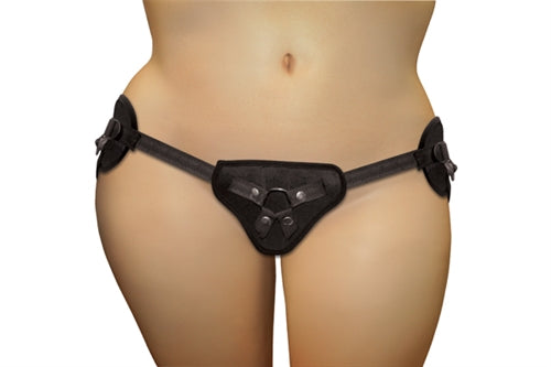 Plush Black Fabric Harness - Adjustable, Interchangeable, and Vibrator-Compatible for Ultimate Pleasure!