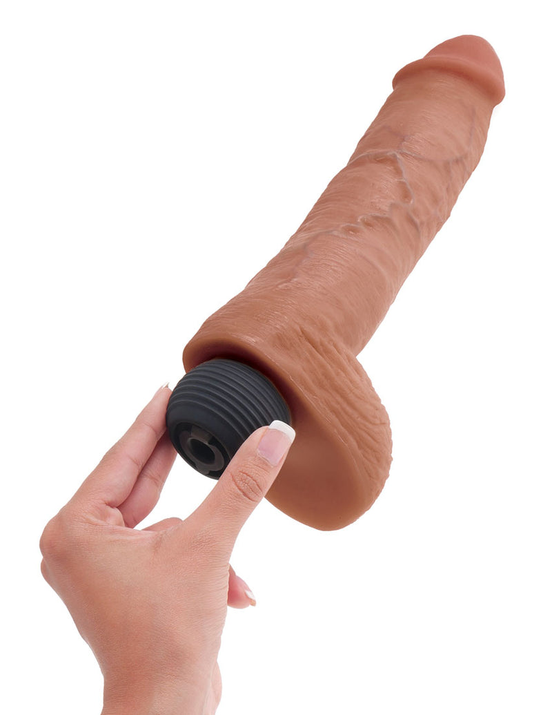 Realistic King Cock Squirter with Jizzle Juice and Toy Cleaner - 8" Tan Dildo with Balls for Ultimate Cum Play and Pleasure.