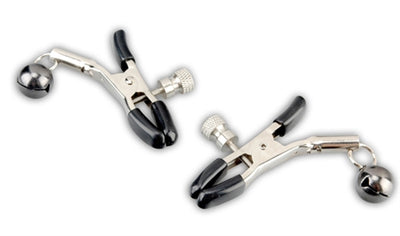 Hypoallergenic Steel Nipple Clips with Bells for Sensual Stimulation and BDSM Exploration.