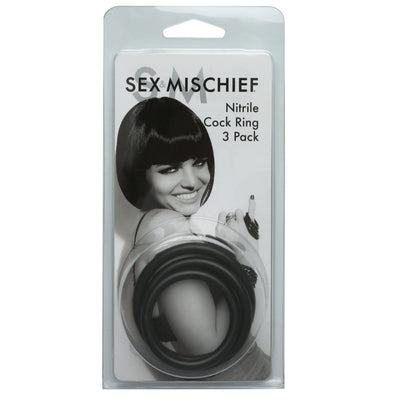 Black Nitrile Cock Rings - Three Sizes for a Perfect Fit, Enhance Your Erection and Pleasure, Made in the USA.