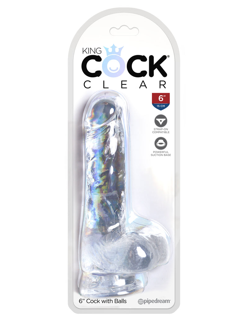Clear King Cock Dildo: Realistic Design, Odorless, Non-Sticky, Harness Compatible, Suction Cup Base for Hands-Free Fun.