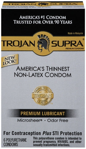 Trojan Supra Bareskin: Ultra-Thin Non-Latex Condoms for Ultimate Sensitivity and Intimacy.