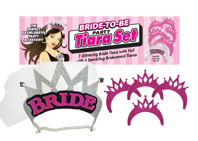 Bachelorette Bash Tiara Set: Bride & Bridesmaid Tiaras with Veil for Last Hurrah Party
