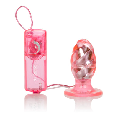 Designer Twist Vibrating Butt Plug with Suction Cup Base and Multi-Speed Feature for Hands-Free Pleasure.