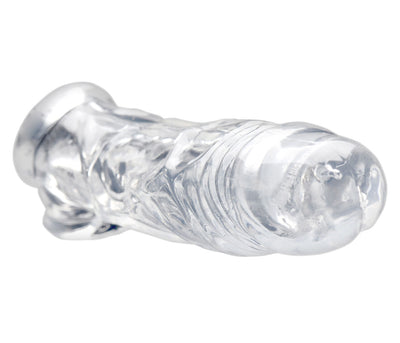Clear Penis Enhancer with Veiny Texture for Instant Girth and Length Boost, Secure Fit, and Maximum Performance.
