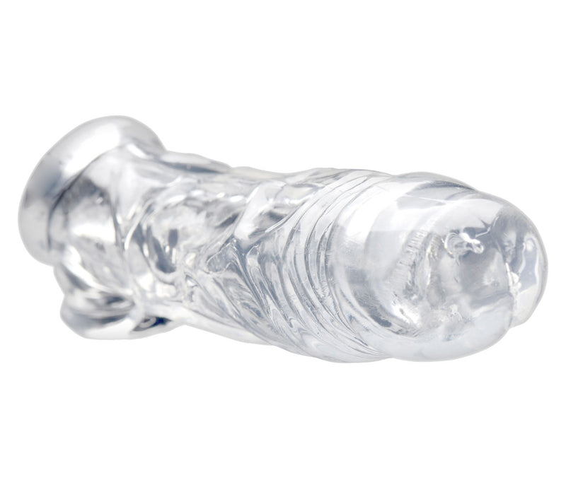 Clear Penis Enhancer with Veiny Texture for Instant Girth and Length Boost, Secure Fit, and Maximum Performance.