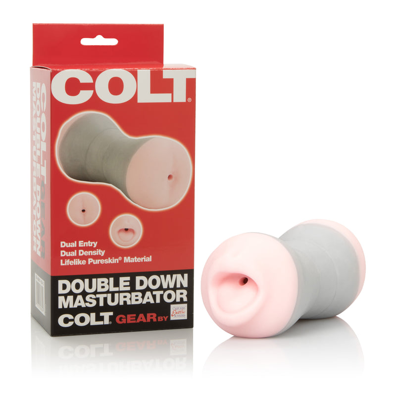 Experience Ultimate Pleasure with the COLT Double Down Masturbator - Dual Entry, Ribbed Suction Chamber, Maintenance-Free