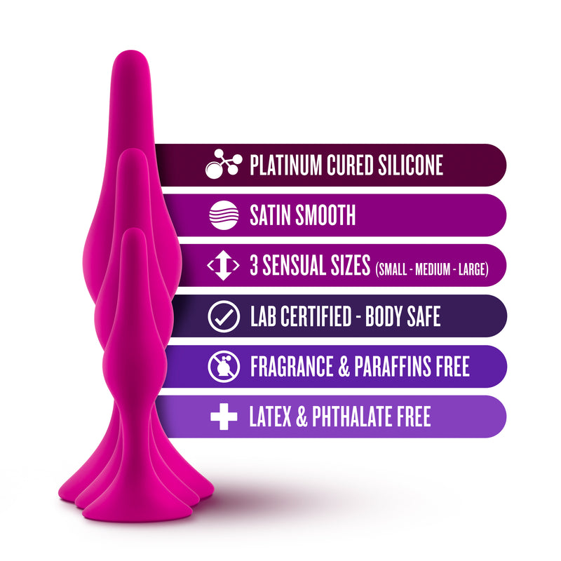 Explore Booty Play with the Luxe Beginner Plug Kit - Three Sizes of Smooth Silicone Plugs for Comfortable Extended Wear