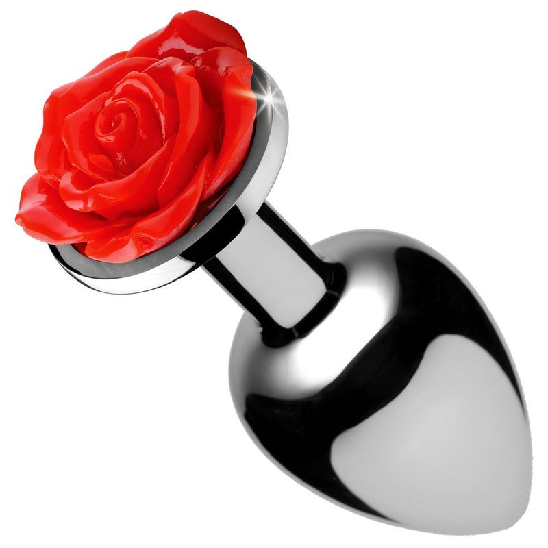 Shimmering Red Rose Anal Plug: Add Floral Flair to Your Backside with Temperature-Sensitive, Non-Porous, and Securely-Fitting Toy!
