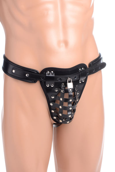 Lock Up Your Man with the Stylish Leather-Like Jock Strap - Perfect for BDSM and Fetish Play!