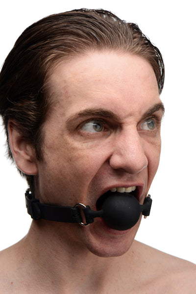 Silicone Penis Mouth Gag with Locking Straps for Kinky Play and Pleasure.