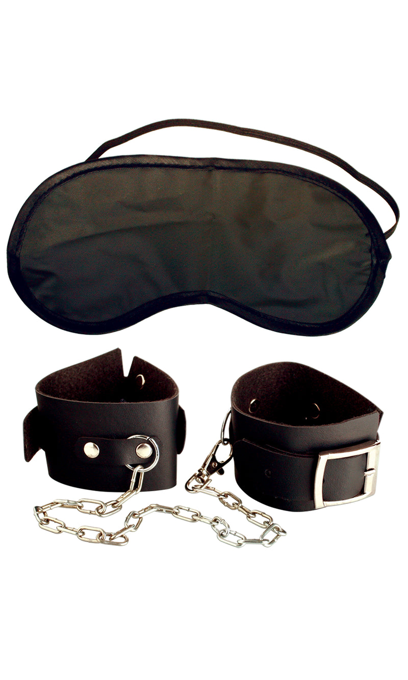 Adjustable Leather Cuffs with Metal Chain for Exciting Bondage and Fetish Play.