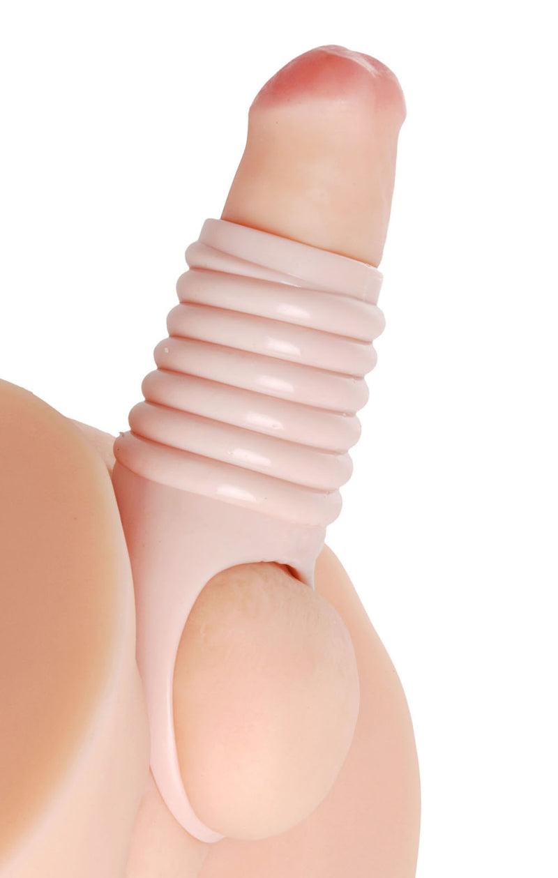 Maximize Your Girth with the Ribbed Penis Enhancer Sleeve - Secure Fit and Intense Stimulation Guaranteed!