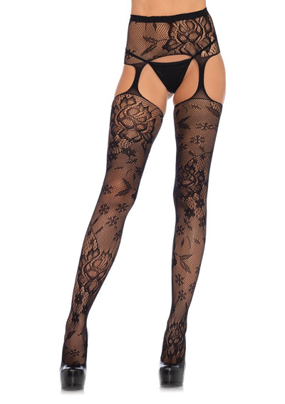Floral Lace Stockings with High Waist Garter Belt - Sexy and Sophisticated Lingerie for Any Outfit!