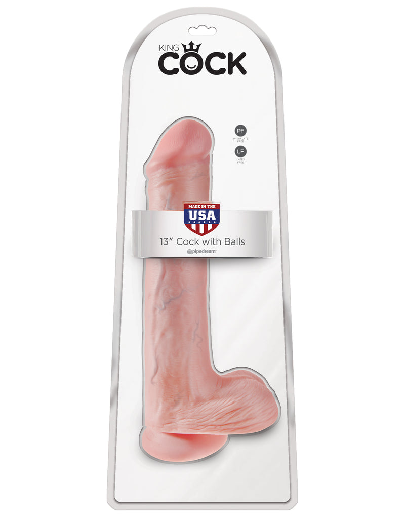 Realistic King Cock with Suction Cup and Balls for Mind-Blowing Pleasure - 13 Inches Insertable Length and 2.75 Inches Width