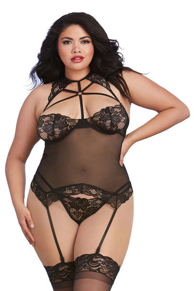 Scalloped Lace and Mesh Bustier Set with G-String: Feel Sexy and Confident in the Bedroom!