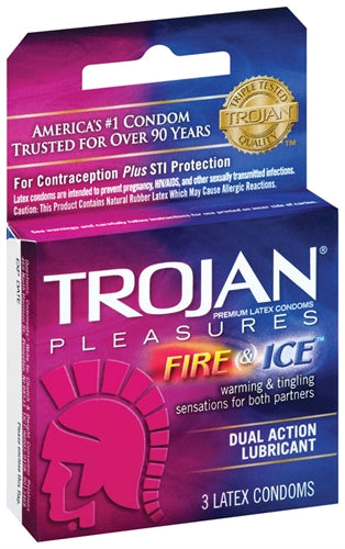 Trojan Fire and Ice Condoms: Dual-Action Lubricated for Intense Sensations and Protection.