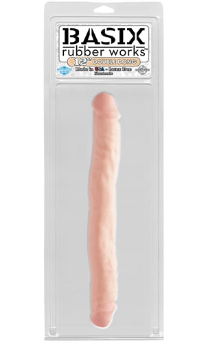 Double Your Pleasure with the Basix 12 Inch Double Dong - Perfect for Solo or Partner Play!