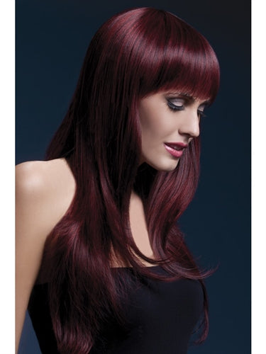 Long Feathered Black Cherry Wig with Fringe - Heat Resistant and Adjustable for a Sexy and Confident Look!