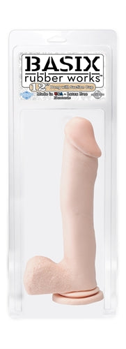 Flexible and Realistic 12 Inch Suction Cup Dildo by Basix - Perfect for Solo or Strap-On Fun!