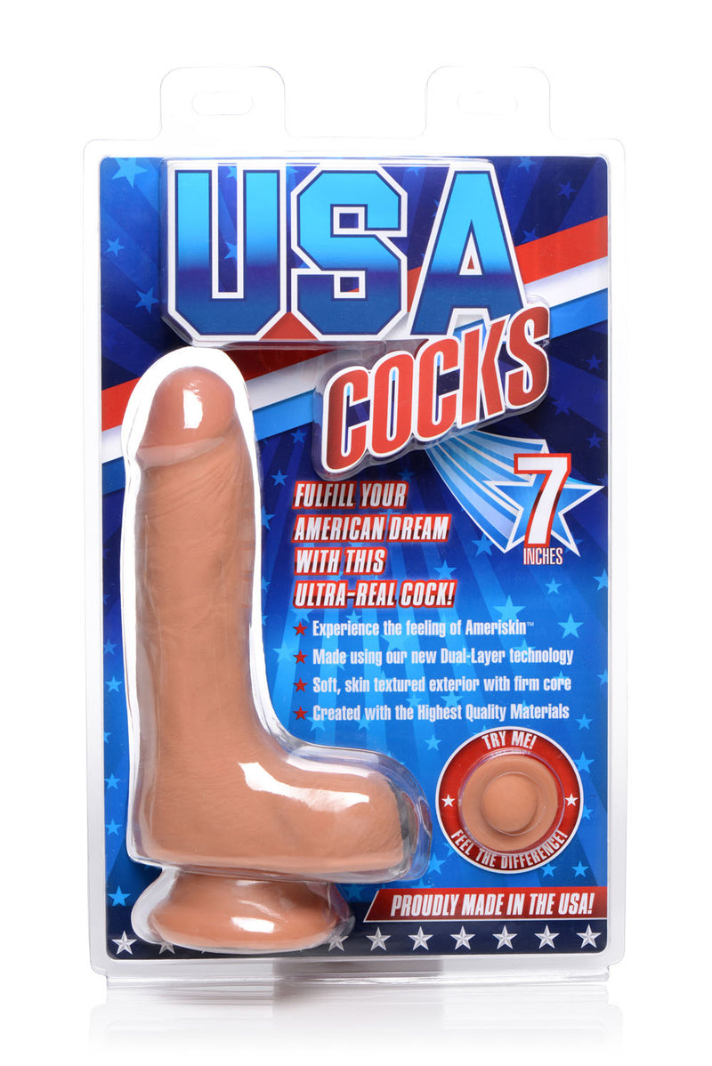 Realistic Dual-Layer Dildo with Suction Cup Base for Hands-Free Pleasure and Lifelike Sensations - 7 Inch Length and Phthalate-Free Material.