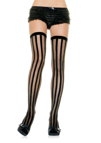 Black Striped Sheer Stockings - One Size Fits Most for a Bombshell Look!