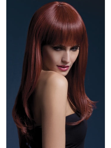 Auburn Long Feathered Wig with Fringe - Heat Resistant and Adjustable for a Secure Fit!