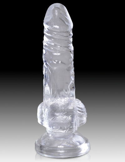 Upgrade your pleasure game with King Cock Clear 4" Dildo! Lifelike design, detailed veins, and suction cup base for ultimate satisfaction.