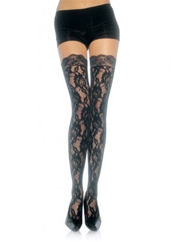 Rose Lace Stockings with Delicate Lace Top for Sexy and Confident Look. Fits 90-160lbs, Perfect for Special Occasions.