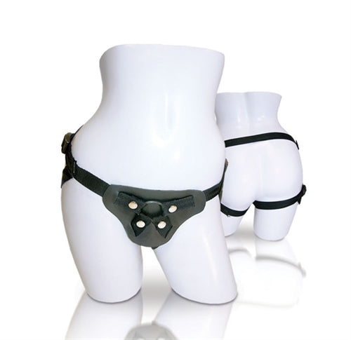 Leather Strap-On with Adjustable Straps and Soft Front Pad for Comfortable and Versatile Play Up to 60 Inches.