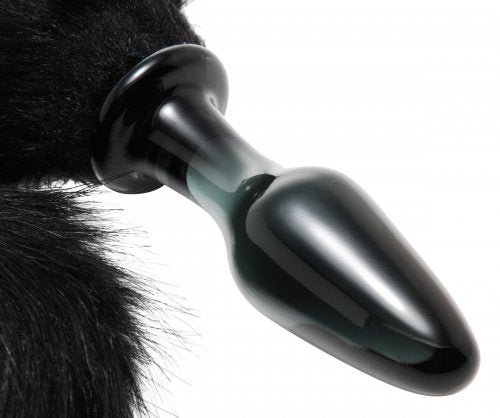 Unleash Your Inner Feline with the Midnight Fox Glass Plug and Tail! Perfect for Sensual Nights with Your Partner.